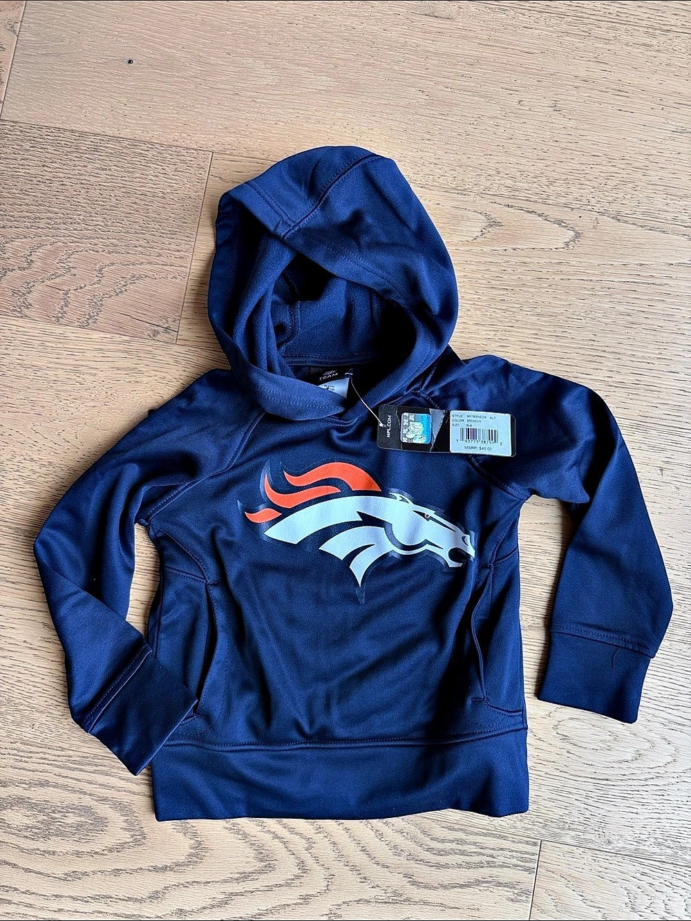 Denver Broncos NFL Kids Pullover Hoodie Navy Size 4 NWT MSRP $45
